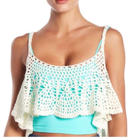 NWT Free People Crochet Woven Cropped Tank  Ivory - Picture 6 of 8